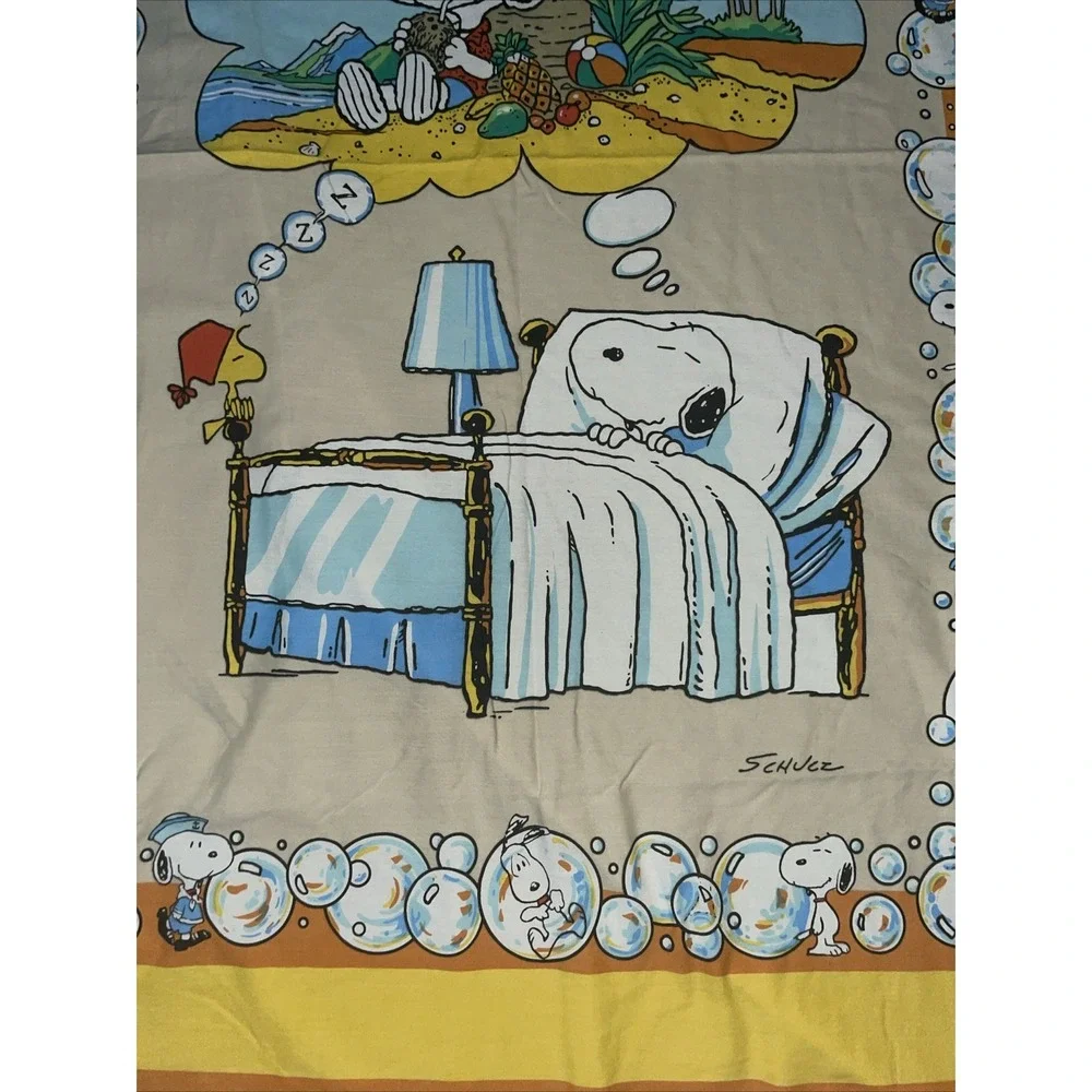 Rare Vintage Peanuts Snoopy‎ Twin Bedspread Cover Dreaming At The Beach
